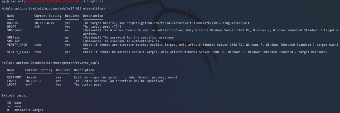 Metasploit Options