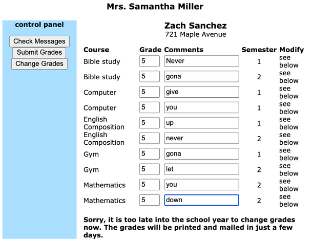 Web Application — Grades Updated