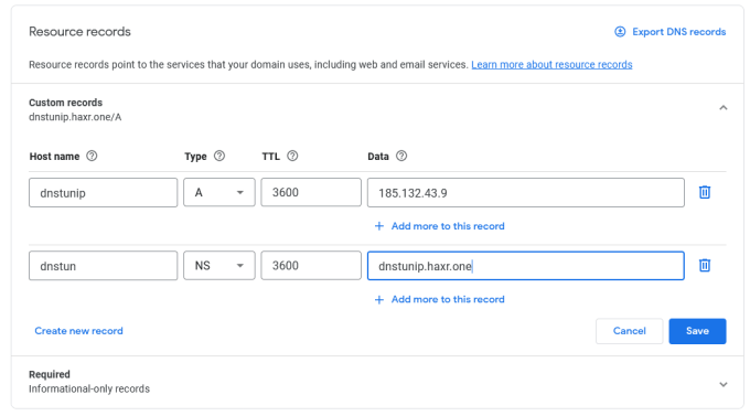 Iodine Domain Name DNS Configuration