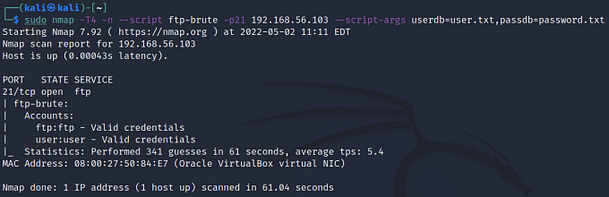 Nmap FTP Brute Force