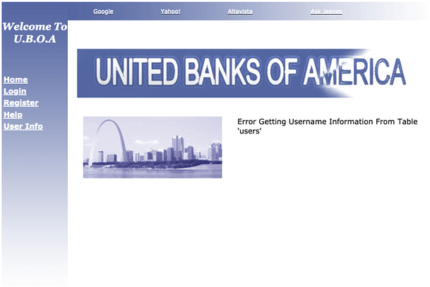 Realistic 8 Web Application — User Info SQL Error