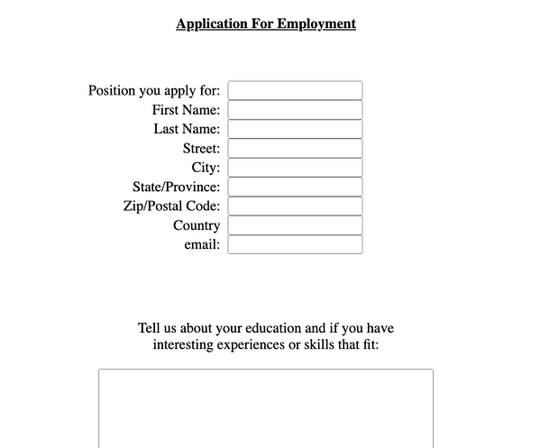 Job Application Form