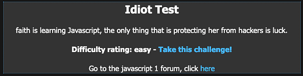 Javascript 1 Idiot Test