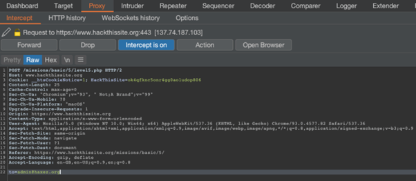 Hack This Site Basic 5 Burp Request